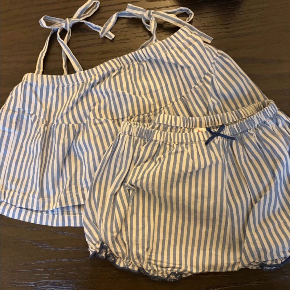 Pink Chicken Striped Blue and White Two-Piece Set